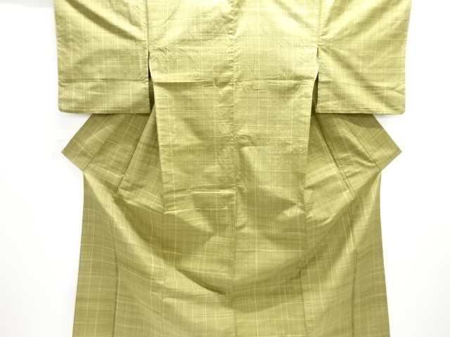JAPANESE KIMONO / ANTIQUE HITOE KIMONO / SILK / TSUMUGI / WOVEN GRID